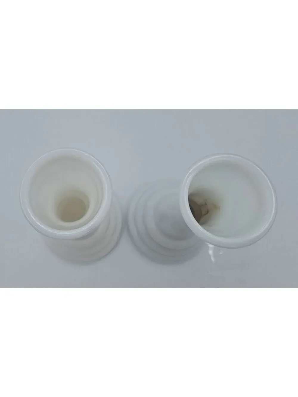 Vintage Randall Milk Glass Bud Vases Pair White Beehive MCM Cottage Tiered 6